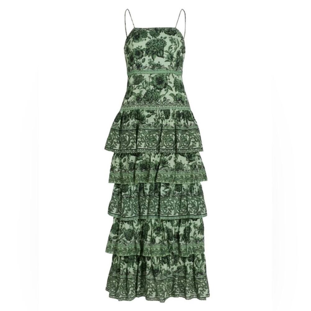 NWT Alice + Olivia Valencia Journey Floral Tiered Maxi Dress Sage Green Size 0